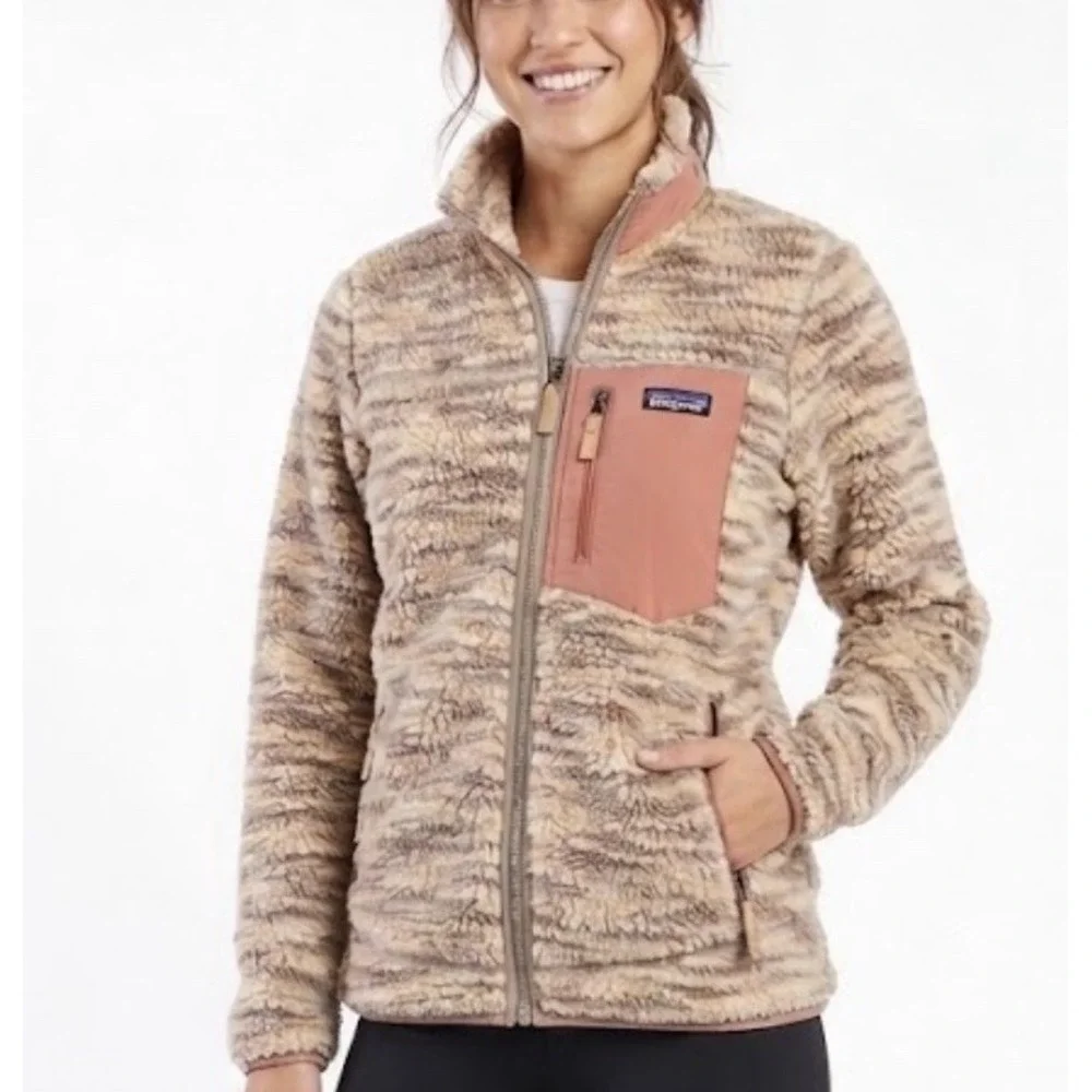 Patagonia Womens Retro Pile Full Zip Fleece Jacket Patterned Beige Size XS⁠